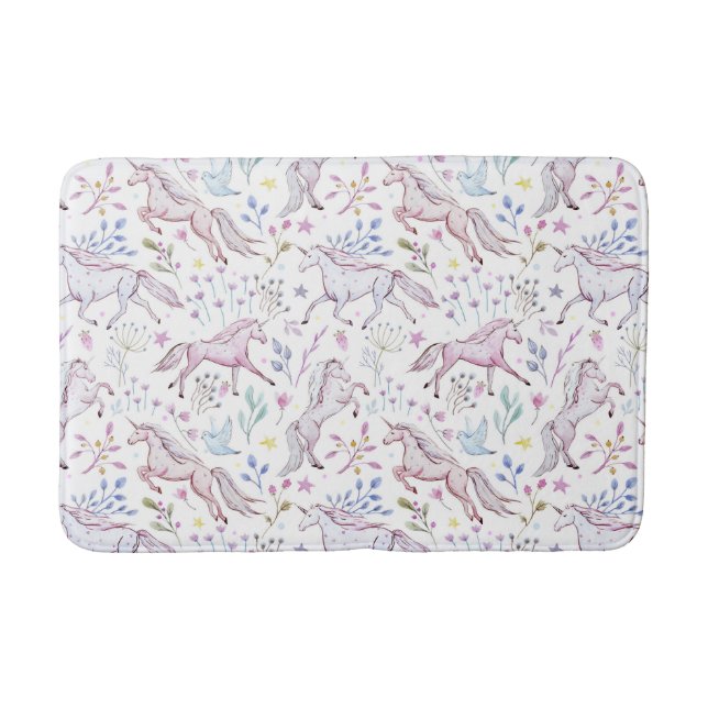 BlumenAquarell-Einhorn-Muster Badematte (Vorderseite)