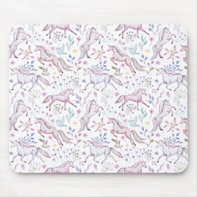 BlumenAquarell-Einhorn-Muster Mousepad (Vorne)
