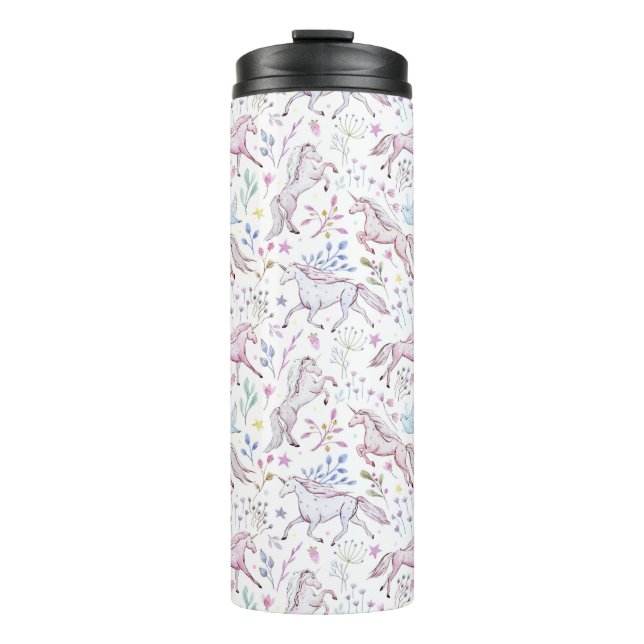 BlumenAquarell-Einhorn-Muster Thermosbecher (Vorderseite)