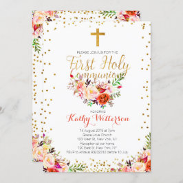 BlumenAquarell-erste heilige Kommunions-Einladung Einladung