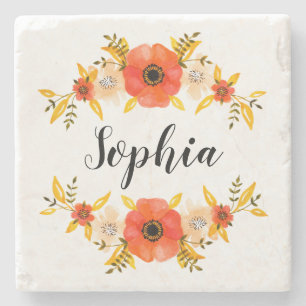 BlumenAquarell-korallenroter Steinuntersetzer