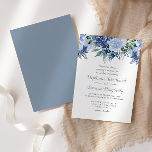 Blumenaquarell Staubblaue Hochzeit Einladung