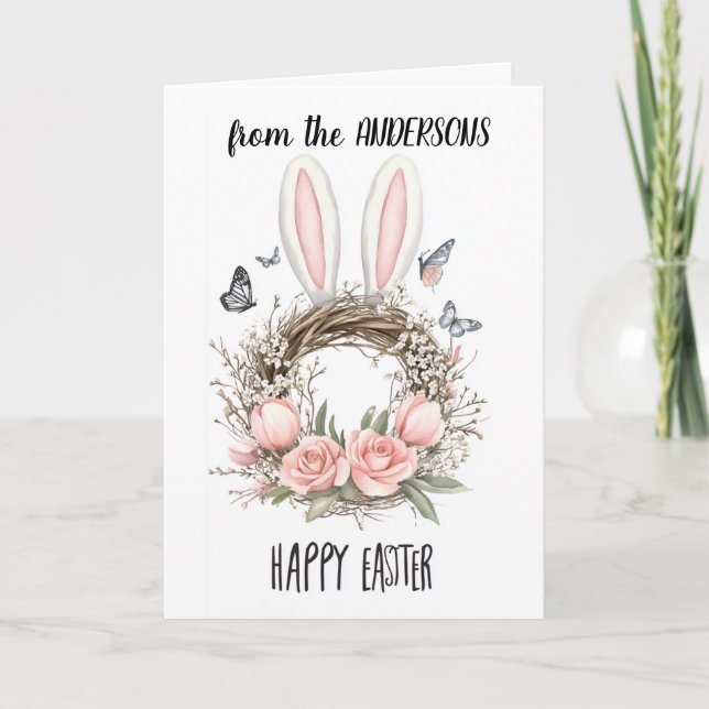 Blumenarrangements mit Kaninchenohren Feiertagskarte (Vorderseite)
