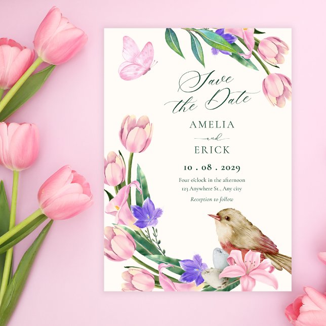Blumenast Vogel  Save The Date (Von Creator hochgeladen)