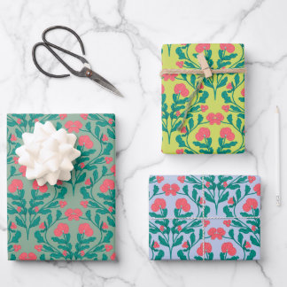 Blumenast-Wrapingpapier Flachblatt-Set aus 3 Geschenkpapier Set