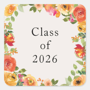 Blumenaufblühender Rahmen Abitur 2026 Individuelle Quadratischer Aufkleber
