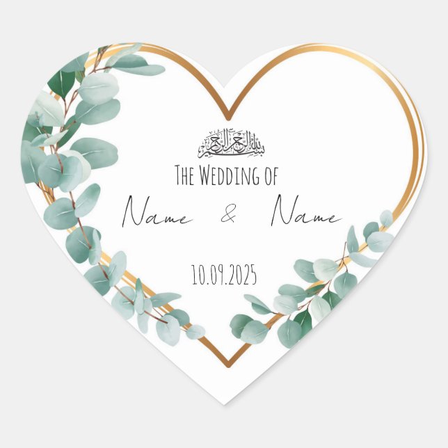 Blumenaufkleber in Form eines islamischen Herzens Herz-Aufkleber (Vorderseite)