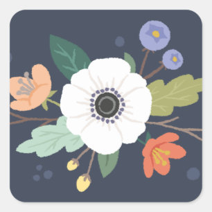 Blumenaufkleber Liebevalentines Tages- Mitternacht Quadratischer Aufkleber