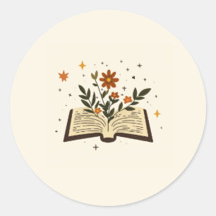 Blumenaufkleber Offenes Buch Rund Runder Aufkleber