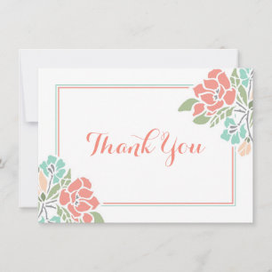 Blumenbaby-Duschen-korallenrotes aquamarines Dankeskarte