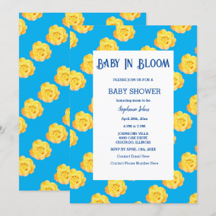 Blumenbaby in Bloom Baby Dusche gelb blau Niedlich Einladung