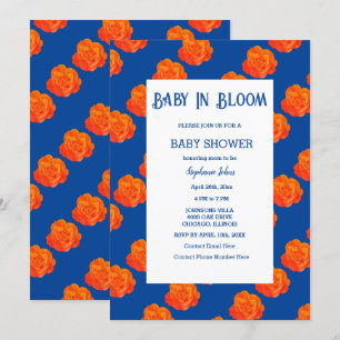 Blumenbaby in Bloom Baby Dusche Orange Navy Blue Einladung