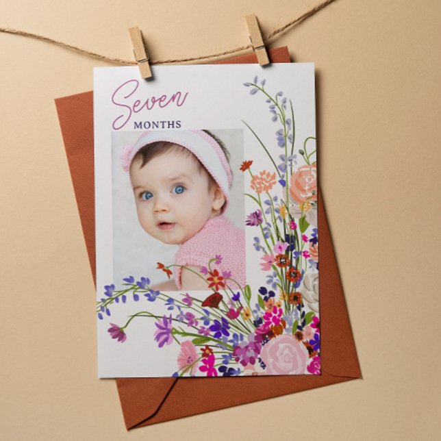 Blumenbaby Monthly Meilenstein Hängekarte Foto Einladung (Floral Baby Monthly Milestone Hanging Card Photo)