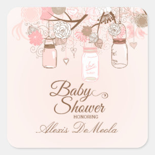 BlumenBabypartyaufkleber des schicken rosa Quadratischer Aufkleber