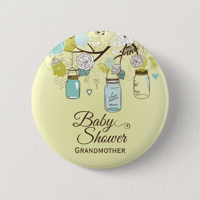 BlumenBabypartyknopf des schicken blauen Button (Vorderseite)