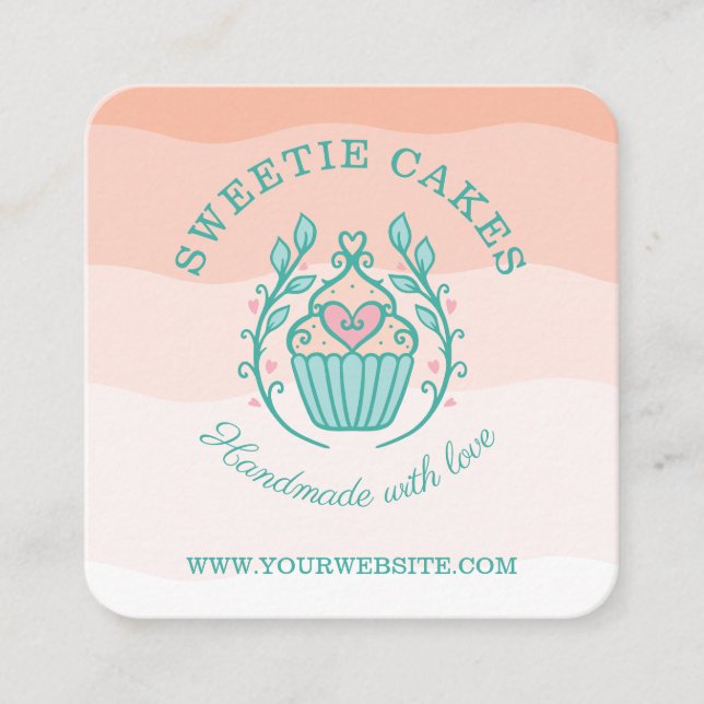 Blumenbacken Cupcake Logo Rosa Ombre Quadratische Visitenkarte (Vorderseite)
