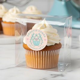 Blumenbacken Cupcake Logo Rosa Runder Aufkleber