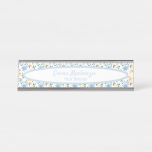 Blumenbahnhof Blaue gelbe Blumen Schreibtisch Zeic Schreibtischnamensplakette