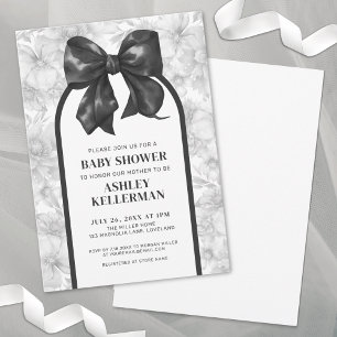 Blumenband Elegante schwarze weiße Babyparty Einladung