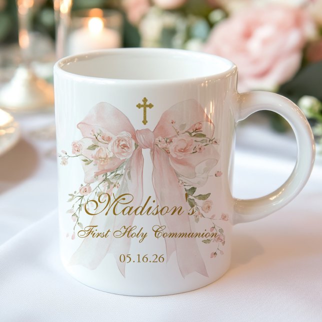 Blumenband Erste Heilige Kommunion Religiöse Gefäl Tasse (Von Creator hochgeladen)