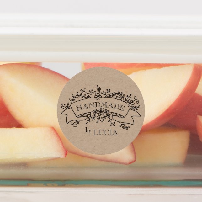 Blumenbanner Elegantes Skript Handmade Labels Etiketten (Befestigt)