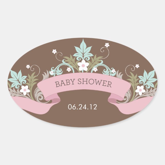 Blumenbanner Pink Babydusche Aufkleber (Vorderseite)