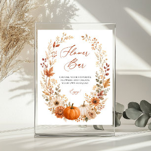 Blumenbar Herbst-Blumen-Kürbis-Hochzeits-Schild Poster