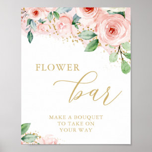 Blumenbar, rosa und goldene Blumen-Brautjungferpar Poster