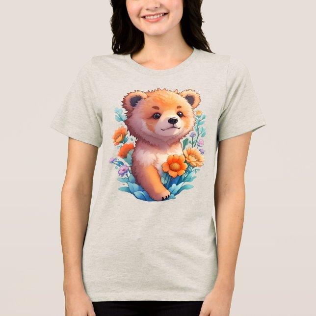Blumenbär Tri-Blend Shirt (Vorderseite)