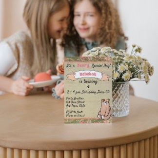 Blumenbär zum Geburtstag Einladung