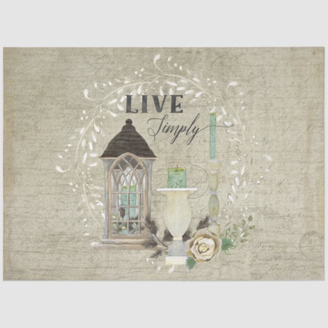 Blumenbauernhaus Lantern Ephemera Wood Decoupage Seidenpapier (Vorderseite)