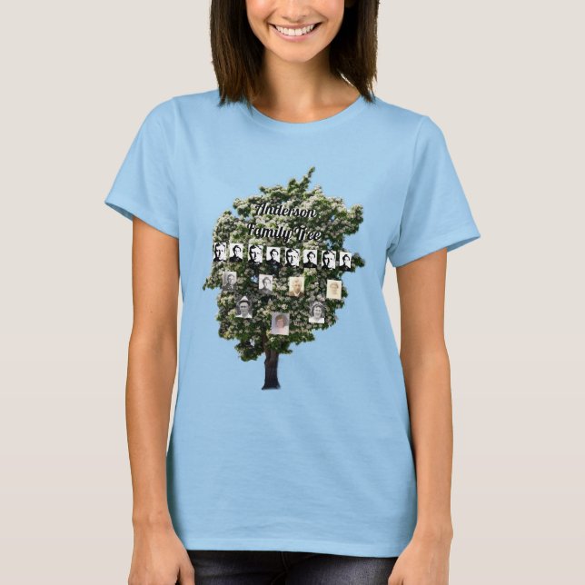 Blumenbaum Foto Cutout 4-Generation Familienbaum T-Shirt (Vorderseite)