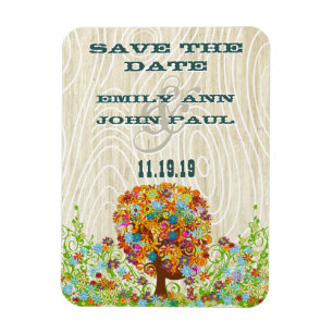 Blumenbaum Holzmaserung Save the Date Magnet