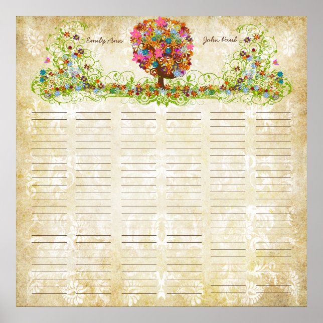 Blumenbaumdruck Quäker-Heiratsurkunde Poster (Vorne)
