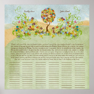 Blumenbaumdruck Quäker-Heiratsurkunde Poster