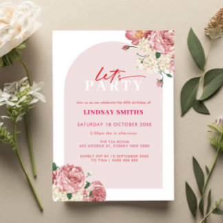 Blumenbäume und Rose 40. Geburtstagsfeier Einladung