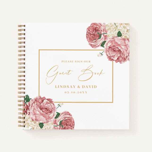 Blumenbäume und Rose Hochzeitshaus Notizbuch (Vorderseite)