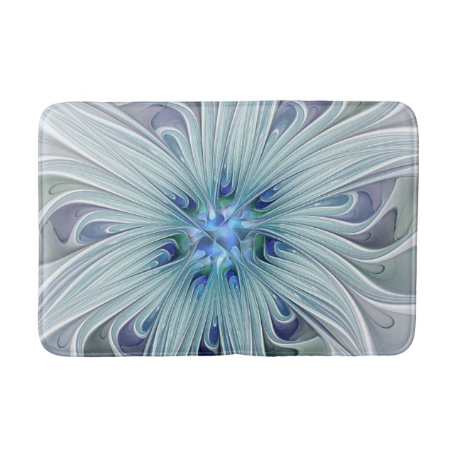 Blumenbeauty Abstrakt Moderne Blaue Pastell Blume Badematte (Vorderseite)
