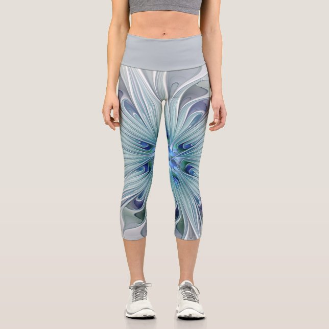 Blumenbeauty Abstrakt Moderne Blaue Pastell Blume Capri Leggings (Vorderseite)