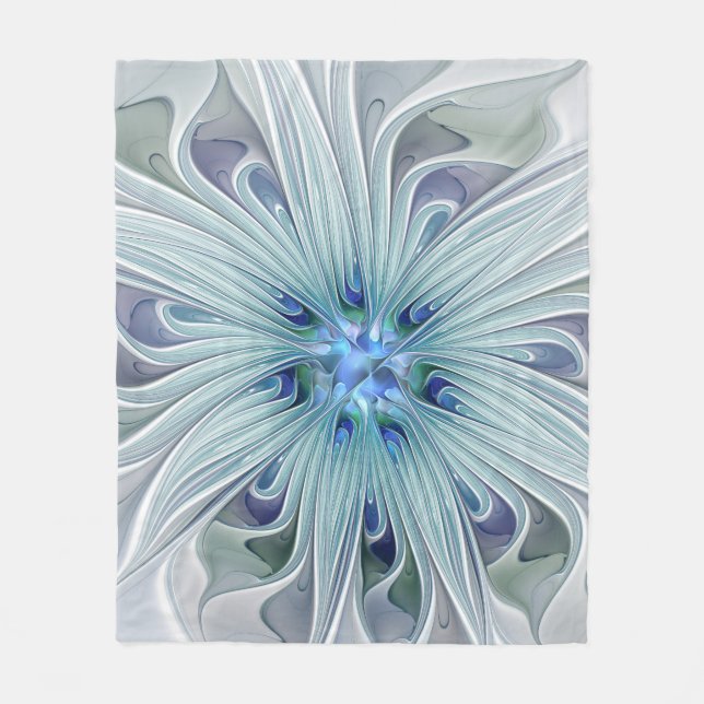 Blumenbeauty Abstrakt Moderne Blaue Pastell Blume Fleecedecke (Vorderseite)