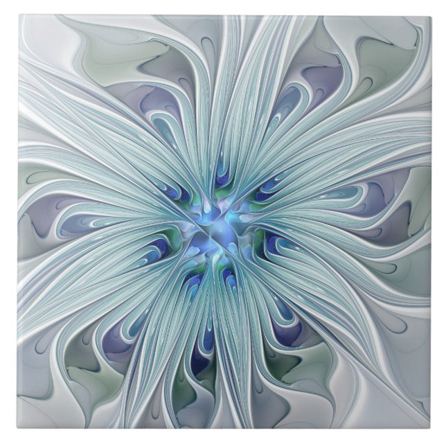 Blumenbeauty Abstrakt Moderne Blaue Pastell Blume Fliese (Vorderseite)