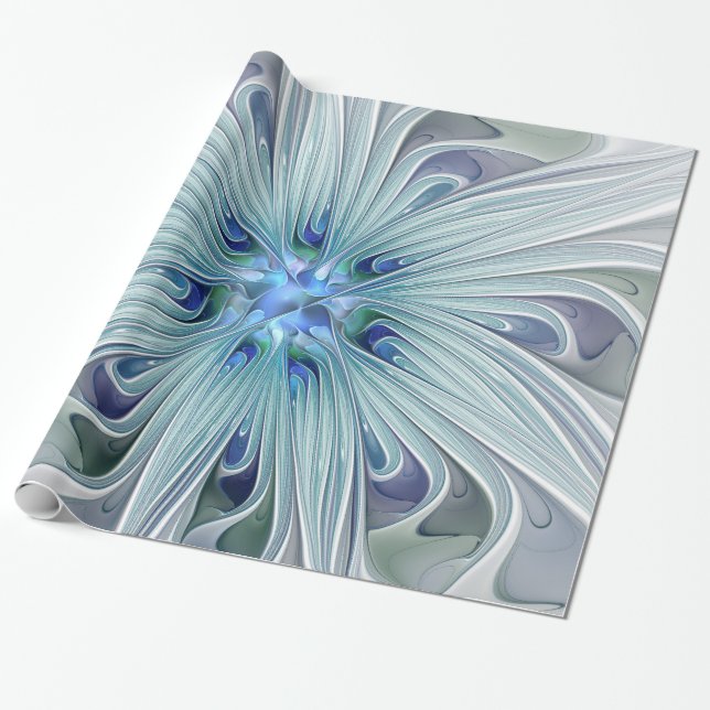 Blumenbeauty Abstrakt Moderne Blaue Pastell Blume Geschenkpapier (Ungerollt)