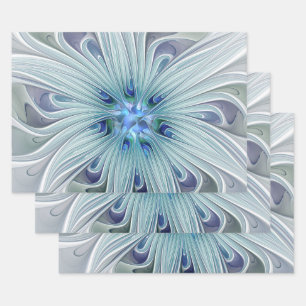 Blumenbeauty Abstrakt Moderne Blaue Pastell Blume Geschenkpapier Set