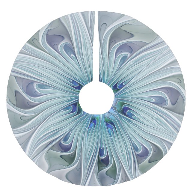 Blumenbeauty Abstrakt Moderne Blaue Pastell Blume Polyester Weihnachtsbaumdecke (Vorderseite)