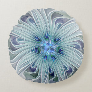 Blumenbeauty Abstrakt Moderne Blaue Pastell Blume Rundes Kissen