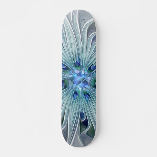 Blumenbeauty Abstrakt Moderne Blaue Pastell Blume Skateboard (Vorne)