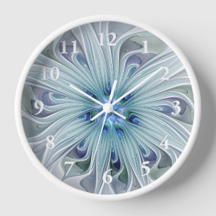 Blumenbeauty Abstrakt Moderne Blaue Pastell Blume Uhr