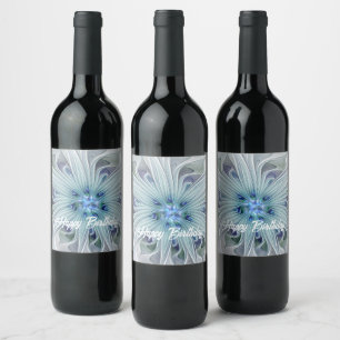 Blumenbeauty Abstrakt Moderne Blaue Pastell Blume Weinetikett