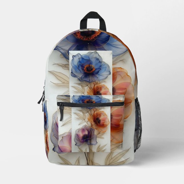 Blumenbecher mit weißem Hintergrund | Stylish Ev Bedruckter Rucksack (Vorderseite)
