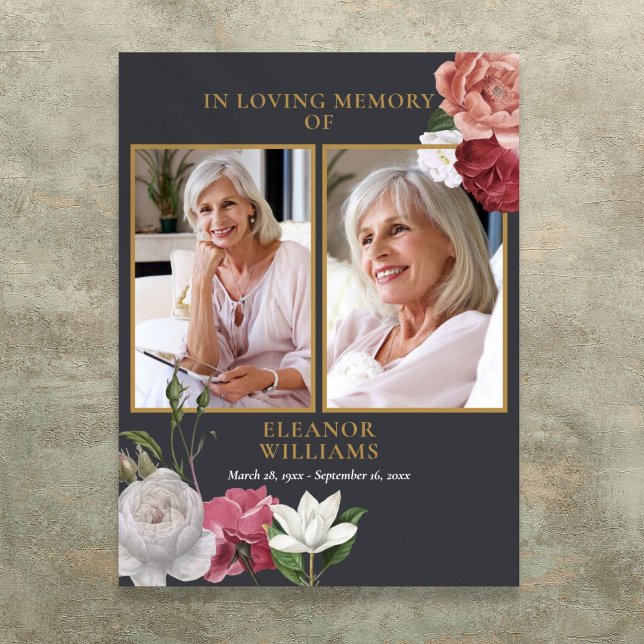 Blumenbeerdigung 2 Foto Poster (Floral 2 Photo Celebration Of Life Funeral Poster)